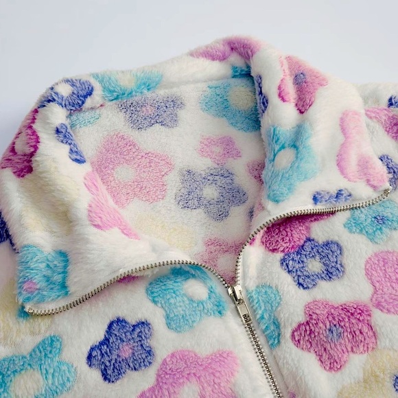 Floral Zip Up Long Sleeve Boutique Teddy Coat with Pockets - NWT 2XL - Picture 7 of 10